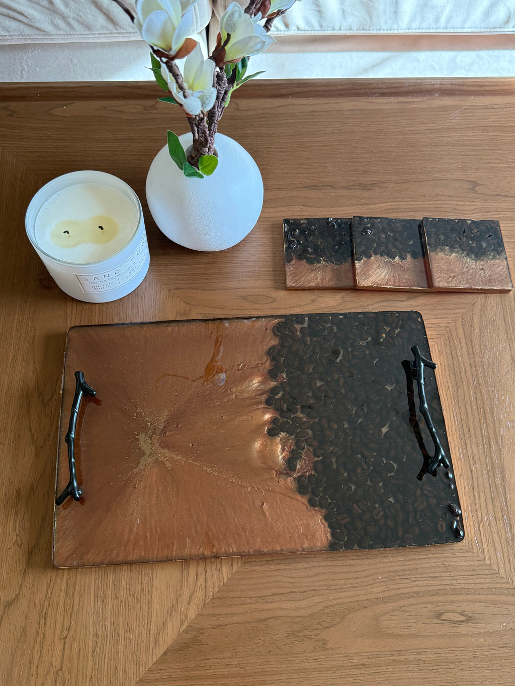 Rectangular Resin Coffee Tray and Coasters
