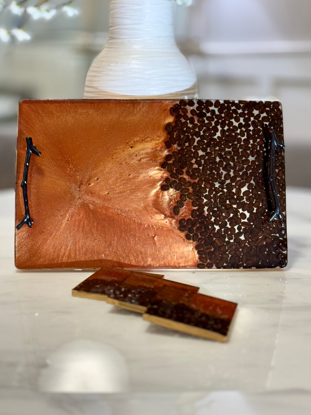 Rectangular Resin Coffee Tray and Coasters