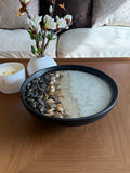 Black resin filled ceramic tray with rocks