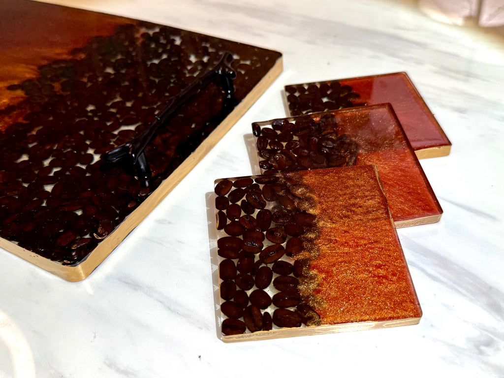 Rectangular Resin Coffee Tray and Coasters