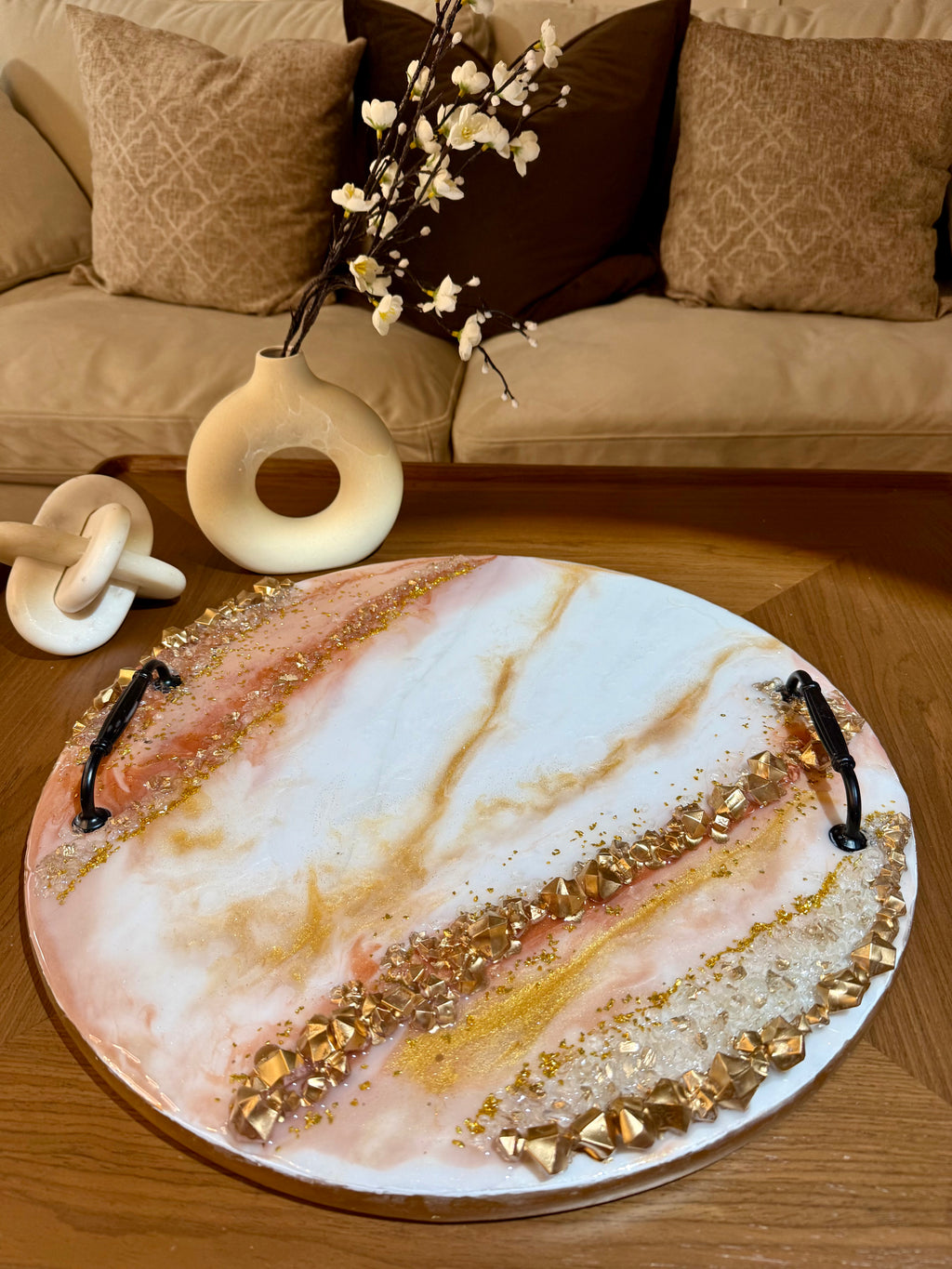Wooden decorative tray with resin top
