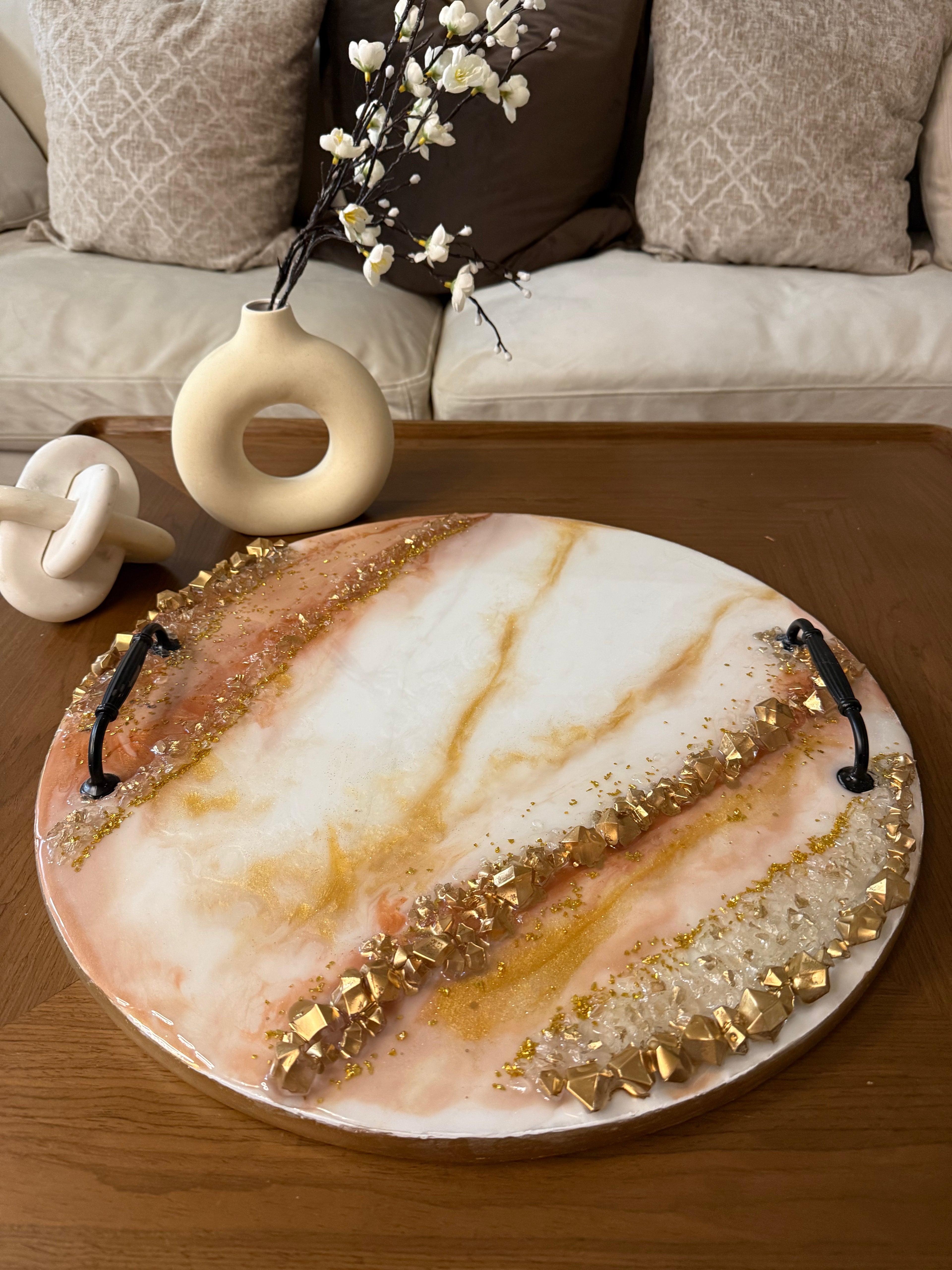 Wooden decorative tray with resin top